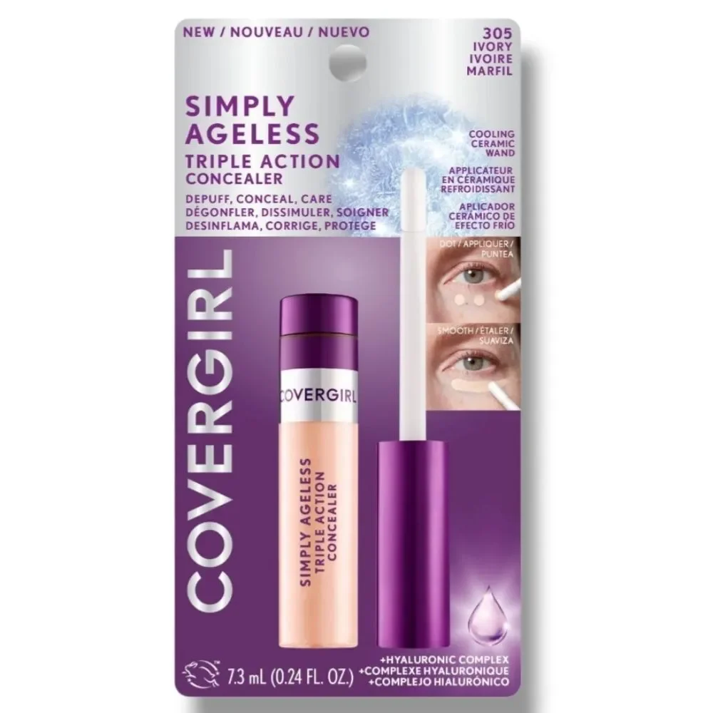 New Covergirl Simply Ageless Triple Action Concealer 305 Ivory Color - Pack Of 3